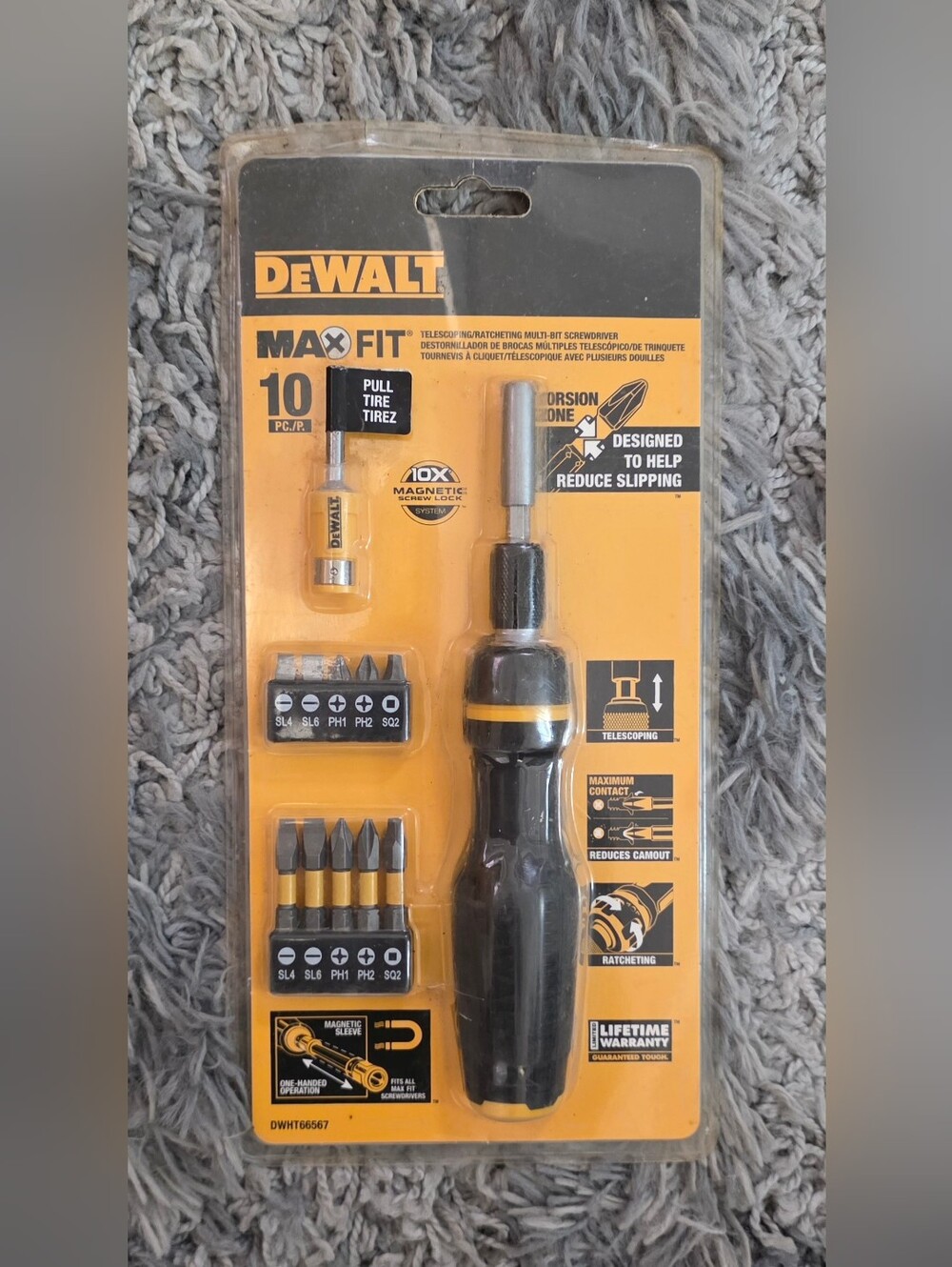 DEWALT DWHT66567 Max Fit Telescoping Ratcheting Multi-Bit Screwdriver 10 Pc NEW